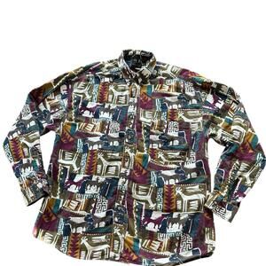 Vintage 90s/Early 2000s Structure Button-Up Shirt Abstract Animal Print Men’s L